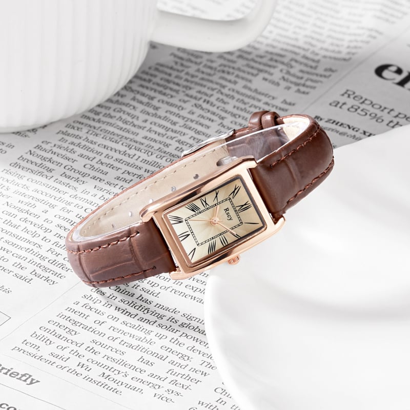 Ruishi Kaiyue Noua Modă Dreptunghiulară Ceas de damă Curea de damă High-end Retro Simplu Piatră Mică