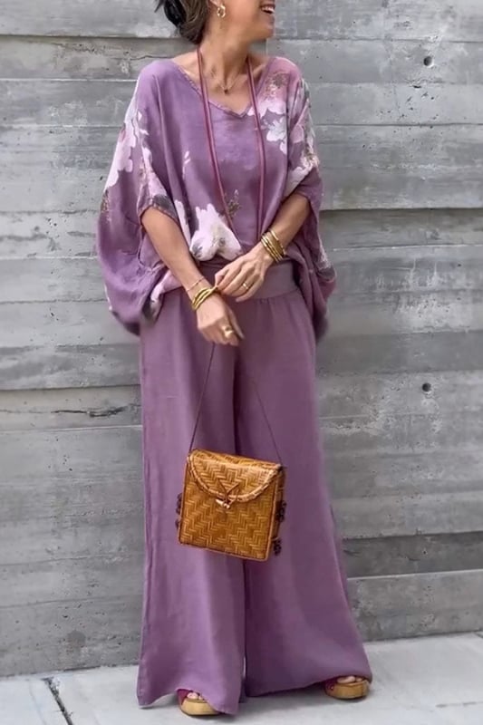 2025 Noi explozii de stații independente transfrontaliere europene și americane, cu decolteu în V, bumbac și in, imprimate, pantaloni largi, costum casual pentru femei