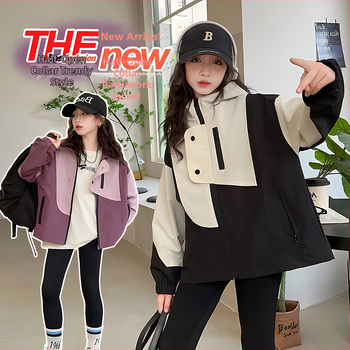 Детско яке за момичета, пролетно и есенно яке в западен стил, размер 120-170, ново за средношколци, 2025 г.