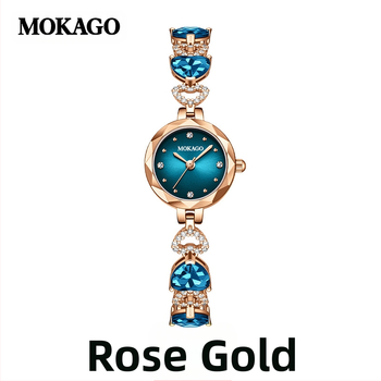 MOKAGO Ζεστό σε Προσφορά Heart of the Sea Diamond Αδιάβροχο Μπλε Κρύσταλλο σε Σχήμα Καρδιάς Λεπτό Βραχιόλι Γυναικείο Φωτεινό Πολυτελές Ρολόι