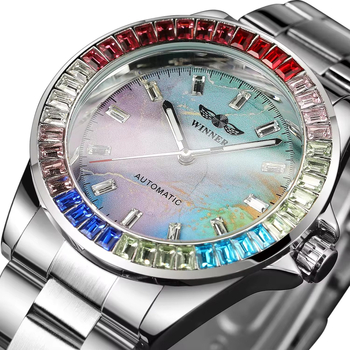Uus võitja Euroopa ja Ameerika stiilis meeste moodne vabaaja värviline teemantvärviline sihverplaadiga automaatne mehaaniline käekell