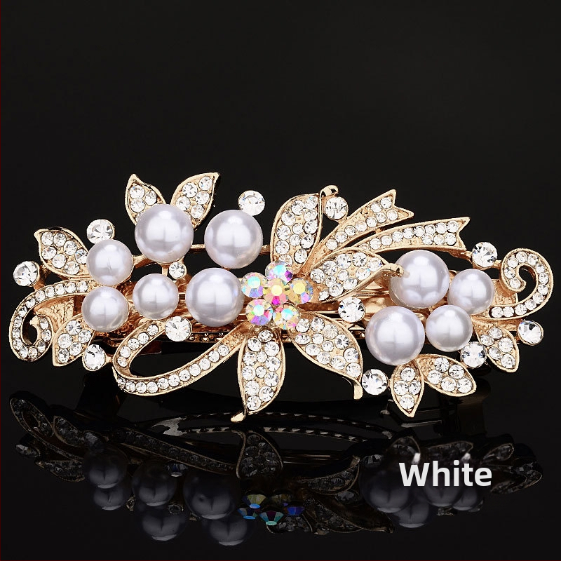 Фиби за коса с кристали, дамски тилен, майчински, за коса, големи, модерни, пролетни, аксесоари за коса, перлена щипка за горна част, хоризонтална щипка