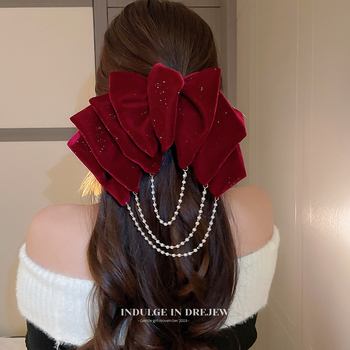 Υπερμεγέθης φουρκέτα με φιόγκο για γυναίκες 2023 νέο στυλ υψηλής ποιότητας κόκκινο μαύρο φθινόπωρο και χειμώνα μισό δέσιμο μαλλιών κλιπ