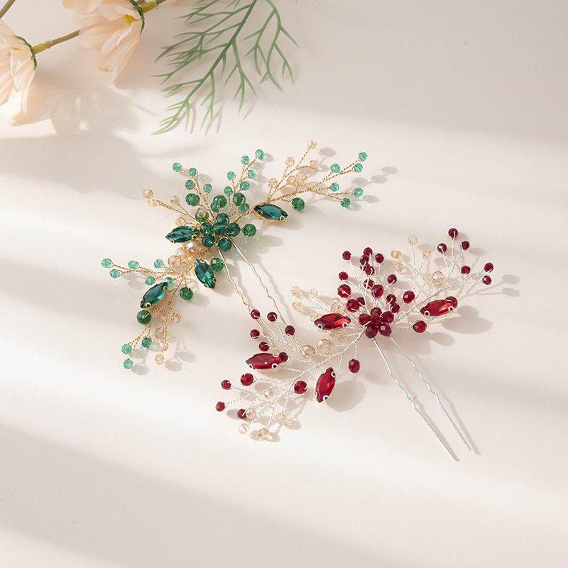 Poetiškas pavasarinis naujas moteriškas galvos apdangalas korėjietiško stiliaus paprastas rankų darbo madingas žalias vaiduoklis cirkonio krištolo segtukas plaukų aksesuarai didmeninė prekyba