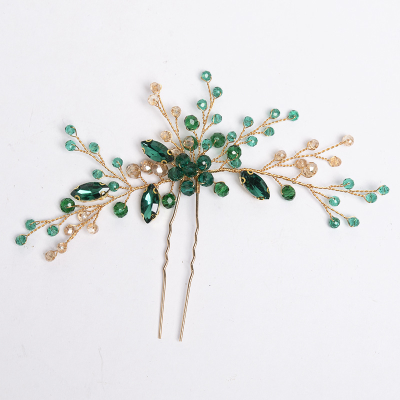 Poetiškas pavasarinis naujas moteriškas galvos apdangalas korėjietiško stiliaus paprastas rankų darbo madingas žalias vaiduoklis cirkonio krištolo segtukas plaukų aksesuarai didmeninė prekyba