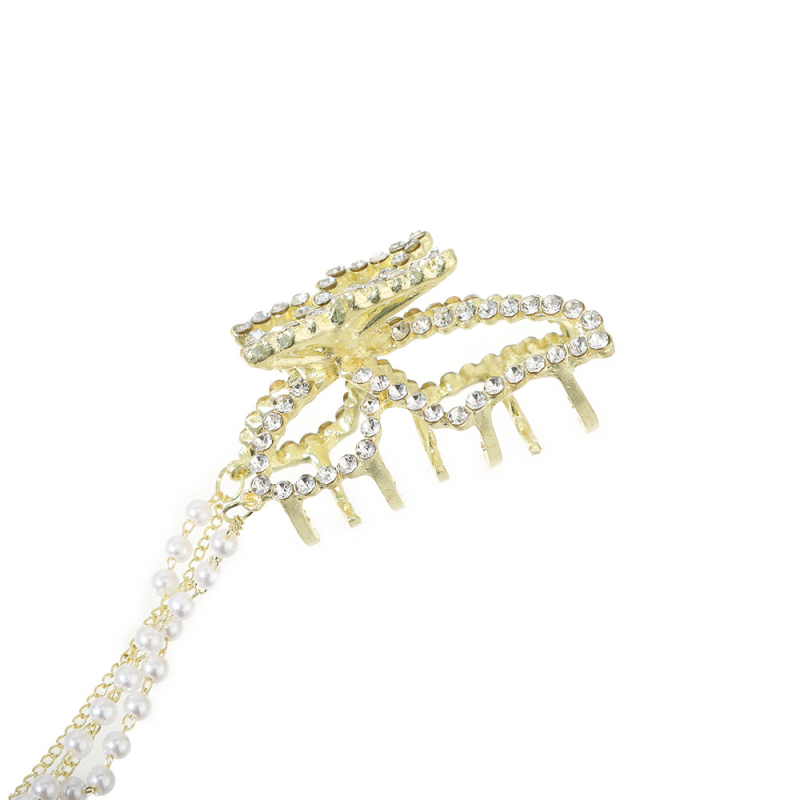 Agrafă de păr metalică de dimensiuni mici pentru femei, 5,5 cm, cu strasuri, fluture gol, perlă, ciucure, modă luxoasă, temperament, stras, agrafă