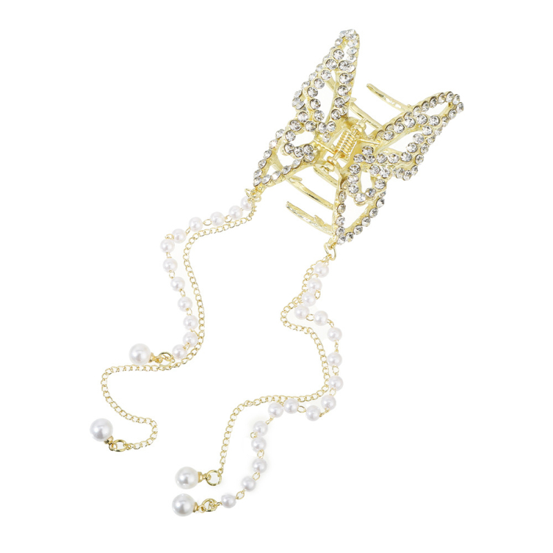 Agrafă de păr metalică de dimensiuni mici pentru femei, 5,5 cm, cu strasuri, fluture gol, perlă, ciucure, modă luxoasă, temperament, stras, agrafă