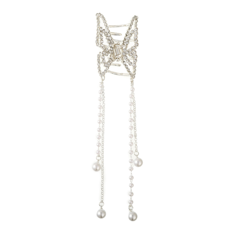 Agrafă de păr metalică de dimensiuni mici pentru femei, 5,5 cm, cu strasuri, fluture gol, perlă, ciucure, modă luxoasă, temperament, stras, agrafă