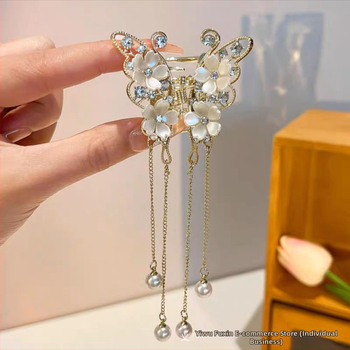 Φθινόπωρο και χειμώνας Νέο κλιπ φούντας με τριαντάφυλλο πεταλούδας, γυναικείο κλιπ με αίσθηση μισής λαβής στο πίσω μέρος του κεφαλιού, φουρκέτα υψηλής αίσθησης