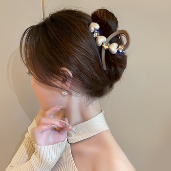 Internet Celebrity Medium φουρκέτα για γυναίκες με κλιπ για λιγότερο πιάσιμο στα μαλλιά, Advanced Sense Pearl Rhinestone Shark Clip, αξεσουάρ μαλλιών