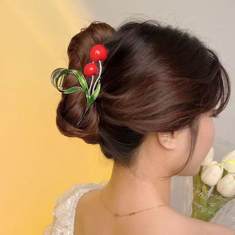 Velika ukosnica za kosu s motivom ruže i cirkona, visoka kopča za glavu s motivom tulipana, simulacija voća i trešnje, morskog psa.