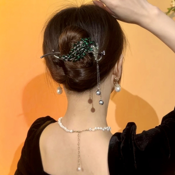 Drevni stil Paun resa biserna kopča Hanfu elegantna ukosnica za kosu kopča za kosu stražnji dio ukosnica žablja kopča pribor za kosu