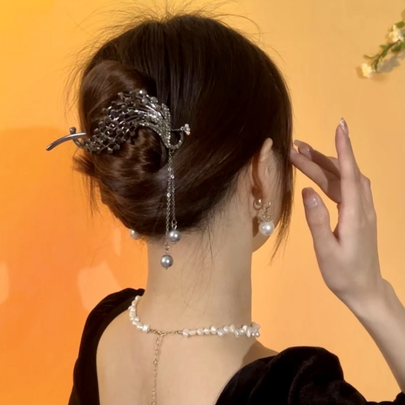 Drevni stil Paun resa biserna kopča Hanfu elegantna ukosnica za kosu kopča za kosu stražnji dio ukosnica žablja kopča pribor za kosu