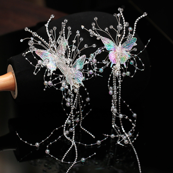 2024 Νέο Φόρεμα Νυφικού με Φούντα Πεταλούδας και Μαργαριτάρια, Αξεσουάρ Μαλλιών Xian Mei Mori Crystal