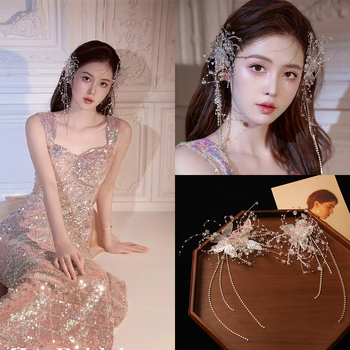 2024 Νέο Φόρεμα Νυφικού με Φούντα Πεταλούδας και Μαργαριτάρια, Αξεσουάρ Μαλλιών Xian Mei Mori Crystal