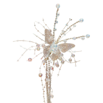 2024 Νέο Φόρεμα Νυφικού με Φούντα Πεταλούδας και Μαργαριτάρια, Αξεσουάρ Μαλλιών Xian Mei Mori Crystal