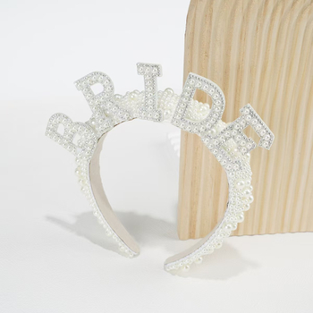 Булчински обръч за коса, сватбена корона, годежно парти, моминско парти, булчинска перлена лента за глава, корона за сватба