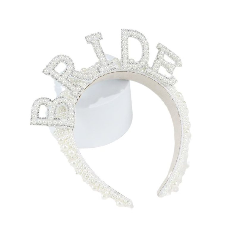 Булчински обръч за коса, сватбена корона, годежно парти, моминско парти, булчинска перлена лента за глава, корона за сватба