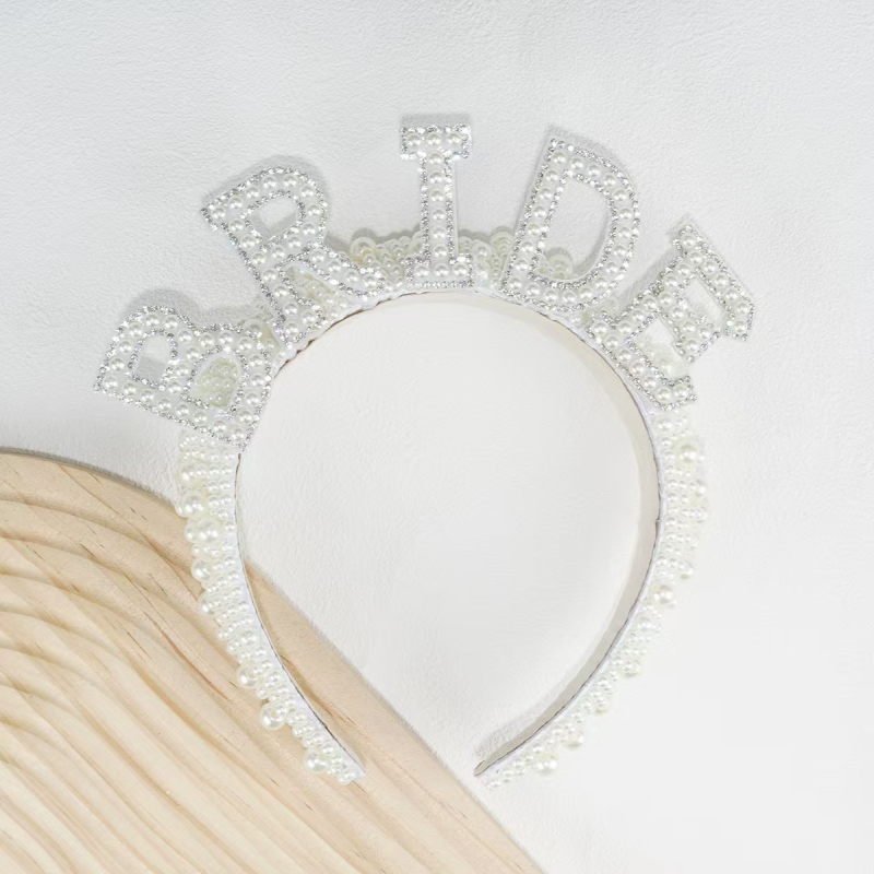 Булчински обръч за коса, сватбена корона, годежно парти, моминско парти, булчинска перлена лента за глава, корона за сватба