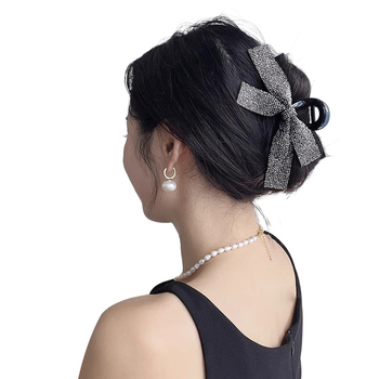 Κορεάτικη φουρκέτα με τόξο διαμαντιού, μεγάλη λαβή για όγκο μαλλιών, γυναικείο στυλ, υψηλής ποιότητας αξεσουάρ μαλλιών πίσω κεφαλής, κλιπ καρχαρία