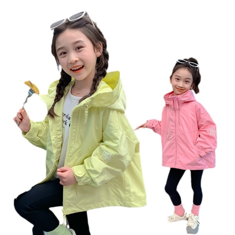 Νέο αντιανεμικό μπουφάν με κουκούλα για κορίτσια Άνοιξη & Φθινόπωρο Νέο μοντέρνο παιδικό μπουφάν με πεντάκτινο αστέρι Παιδικά ρούχα Χαριτωμένο μικρό αντιανεμικό