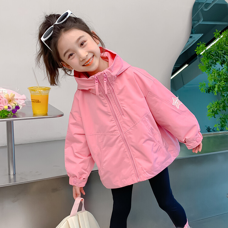 Νέο αντιανεμικό μπουφάν με κουκούλα για κορίτσια Άνοιξη & Φθινόπωρο Νέο μοντέρνο παιδικό μπουφάν με πεντάκτινο αστέρι Παιδικά ρούχα Χαριτωμένο μικρό αντιανεμικό