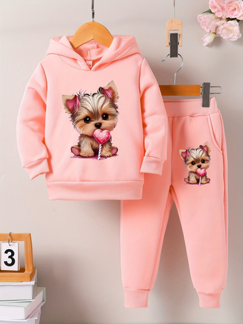 Piiriülene INS laste ja tüdrukute kevad- ja sügiskapuutsiga armas kutsikas kuuma tembeldamisega pikkade varrukatega toppüksid õhukesest sametist ülikonnast