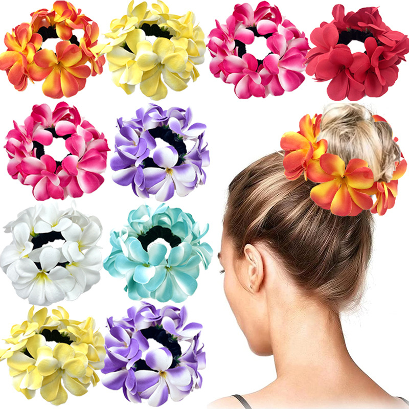 Σετ 5 λαστιχάκια μαλλιών Plumeria σε διάφορα χρώματα της Χαβάης για διακοπές στην παραλία, φωτογραφίες ταξιδιού και κότσους για γυναίκες