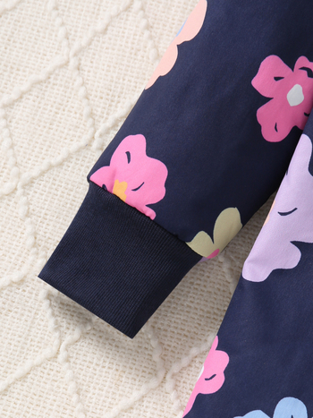 Διασυνοριακό Φθινόπωρο και Χειμώνας Βελούδινο Ζεστό Κορίτσια Μονόπετο Πολύχρωμο Λουλουδάτο Στάμπα με Κουκούλα Χαλαρό Casual Μπουφάν Μεσαίου Μήκους