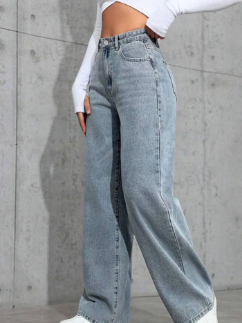 2025 Amazon Cross-Border Aliexpress Νέα ρετρό τζιν γυναικών με φαρδιά μπατζάκια και ίσια ντραπέ, μοντέρνα παντελόνια