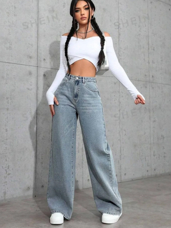 2025 Amazon Cross-Border Aliexpress Νέα ρετρό τζιν γυναικών με φαρδιά μπατζάκια και ίσια ντραπέ, μοντέρνα παντελόνια