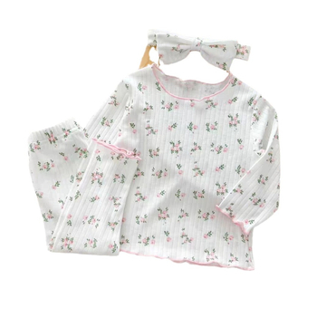 Lasteriided Sügis Beebi Tüdrukute pikkade varrukatega pidžaamad Pidžaamad Kaheosaline komplekt Beebi kõrvaäärisega lilleline ülikond