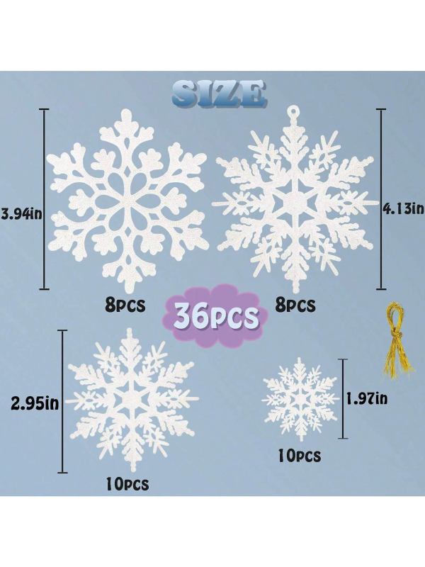 Χριστουγεννιάτικα 36 τεμάχια κρεμαστά διακοσμητικά με λάμψη χιονονιφάδας, διακόσμηση χριστουγεννιάτικου δέντρου, αξεσουάρ παραθύρου, πόρτας, πλαστικό διακοσμητικό κομμάτι χιονονιφάδας