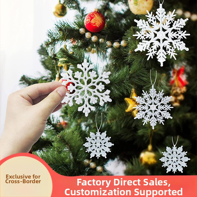 Коледни 36 парчета висящи декорации със снежинки, украса за коледна елха, коледни аксесоари за прозорци и врати, пластмасова декорация със снежинка