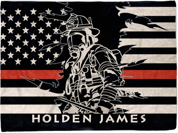 Personalizuota ugniagesio vilnonė antklodė – ugniagesio kambario dekoracija, „Red Line“ ugniagesių skyriaus dovana vyrams