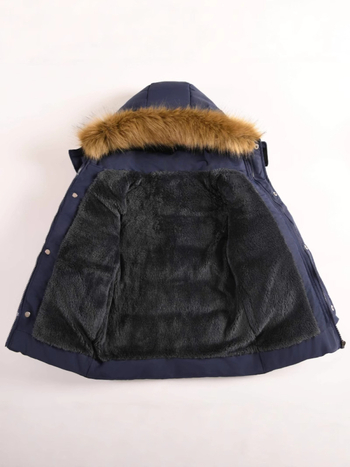 Haine europene și americane de iarnă noi pentru băieți, căptușite cu bumbac, pentru copii de mărime medie și mare, cu glugă, din catifea, îngroșate, calde, căptușite cu bumbac