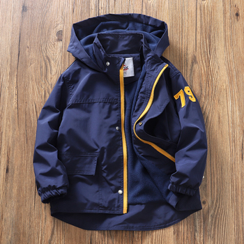 Παιδικό μπουφάν με φλις επένδυση για αγόρια, φθινοπωρινό και χειμερινό, νέο, ζεστό, αντιανεμικό μπουφάν με κουκούλα