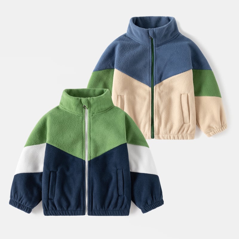 Jachetă din fleece pentru băieți 2025 primăvara și iarna cu șnur, guler înalt, cămașă la modă pentru copii, cămașă cu fermoar, moale și lejeră, cu blocare de culori