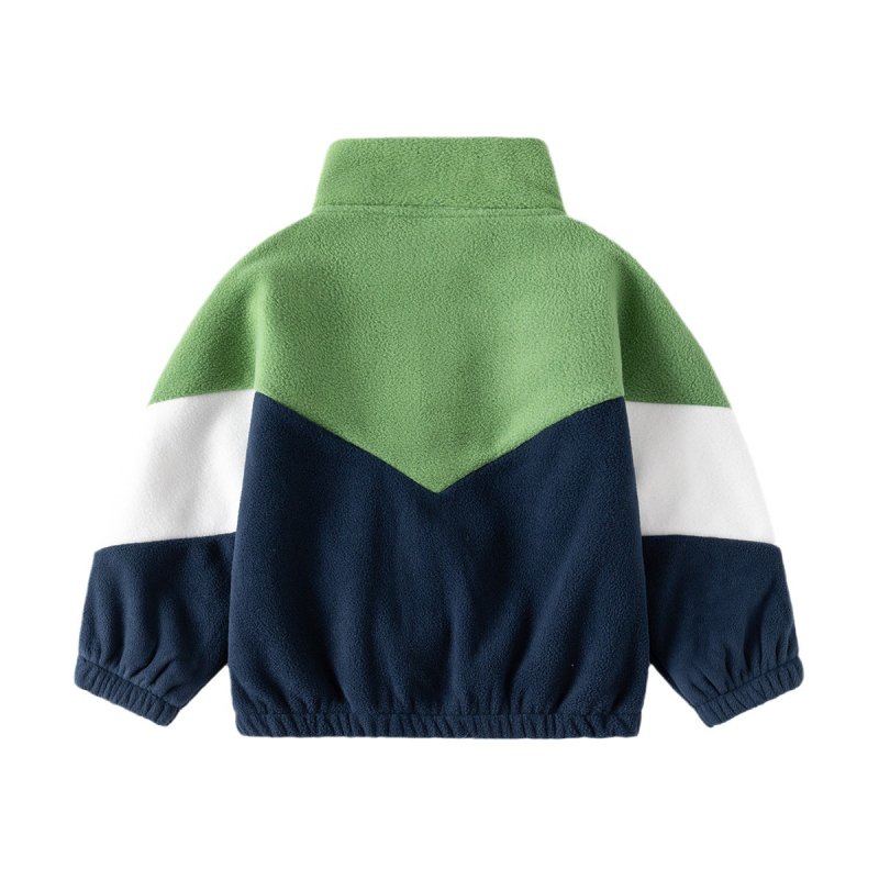 Jachetă din fleece pentru băieți 2025 primăvara și iarna cu șnur, guler înalt, cămașă la modă pentru copii, cămașă cu fermoar, moale și lejeră, cu blocare de culori