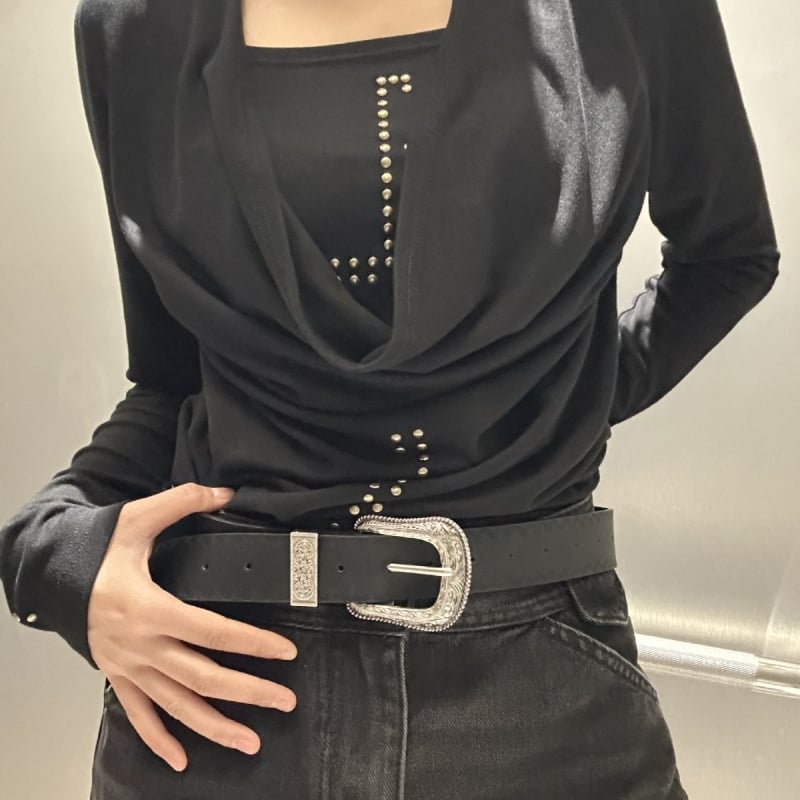 Curea nouă cu model sculptat la margini în stoc, la modă și versatilă, potrivită pentru pantaloni cu picior larg, pantaloni de costum, curea din piele PU pentru femei