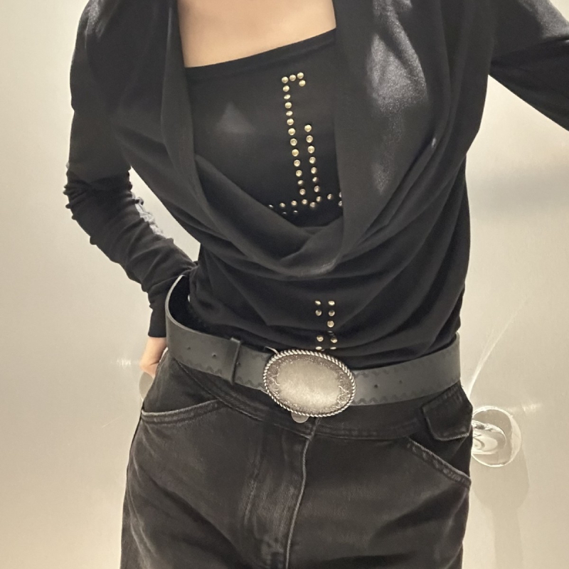 Curea nouă cu model sculptat la margini în stoc, la modă și versatilă, potrivită pentru pantaloni cu picior larg, pantaloni de costum, curea din piele PU pentru femei