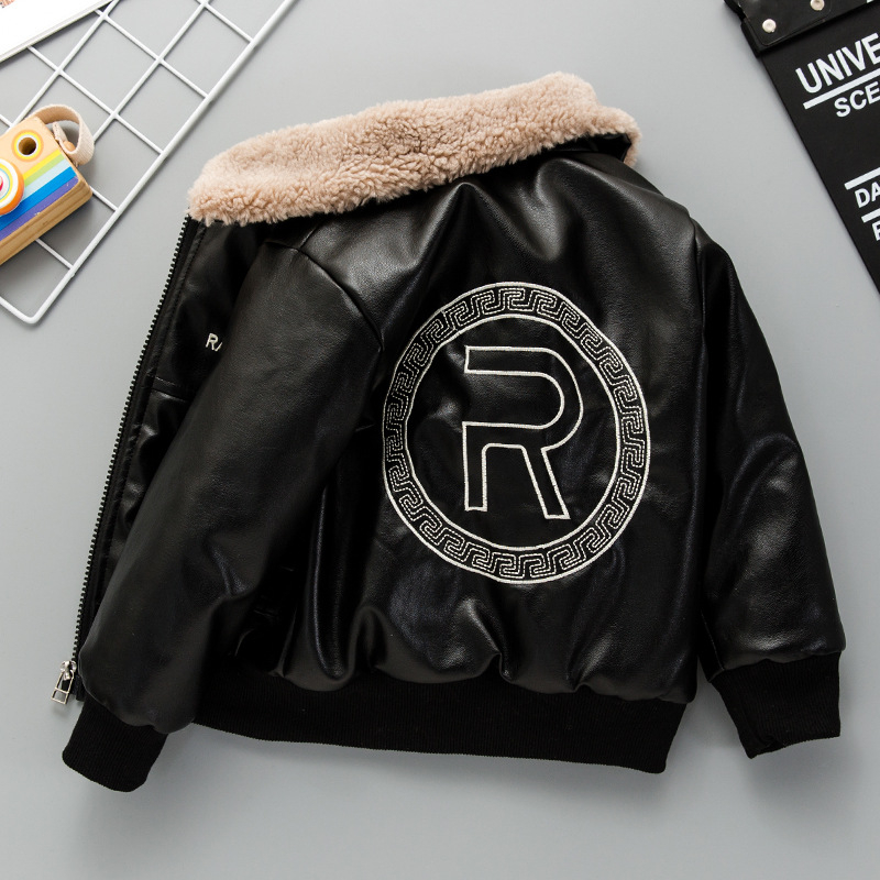 Dječja jesensko-zimska jakna od umjetne kože s flisom za dječake, lijepi kaput od umjetne kože za motocikle, dječja odjeća
