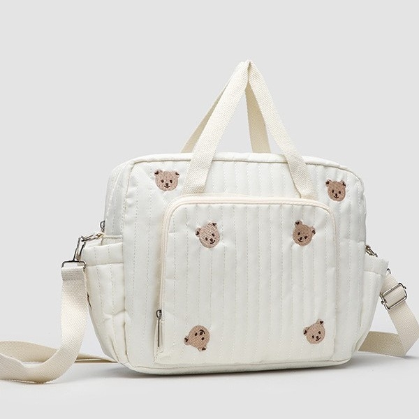 Geantă de umăr portabilă în stil coreean, tip mumie, capacitate mare, brodată cu urs, pentru mamă și bebeluș, geantă Super Fire, brodată cu linie, crossbody, pentru femei, geantă transfrontalieră la modă