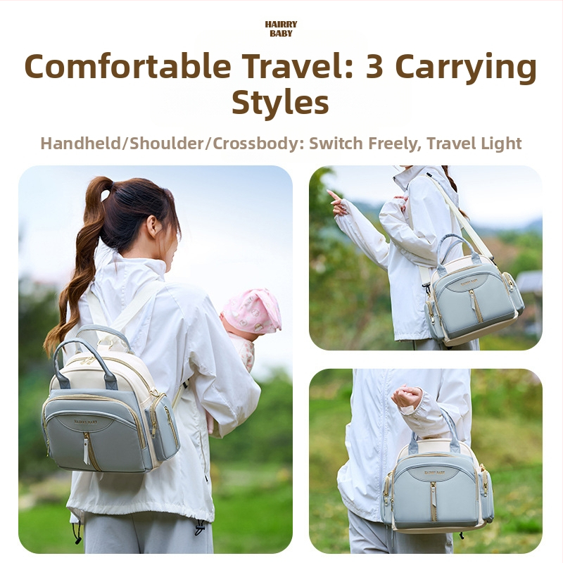 Многофункционална чанта за майки 2025 Нова раница с голям капацитет, която може да се носи през рамо, бебешка чанта за майки и бебета