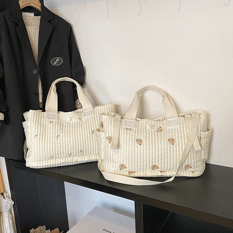 Φορητή τσάντα μαμάς μεγάλης χωρητικότητας για διασυνοριακή μεταφορά, τσάντα κρεμαστή για πάνες Baoma, κορεατική κεντημένη τσάντα για τη μητέρα και το μωρό με σχέδιο αρκούδας