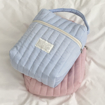Geantă de mână cu dungi matlasate în stil coreean, multifuncțională, geantă de depozitare de mare capacitate pentru ieșiri și jocuri, geantă de mână pentru depozitare