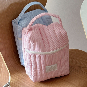Geantă de mână cu dungi matlasate în stil coreean, multifuncțională, geantă de depozitare de mare capacitate pentru ieșiri și jocuri, geantă de mână pentru depozitare