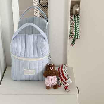 Geantă de mână cu dungi matlasate în stil coreean, multifuncțională, geantă de depozitare de mare capacitate pentru ieșiri și jocuri, geantă de mână pentru depozitare