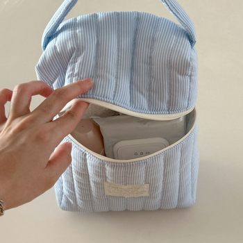 Geantă de mână cu dungi matlasate în stil coreean, multifuncțională, geantă de depozitare de mare capacitate pentru ieșiri și jocuri, geantă de mână pentru depozitare