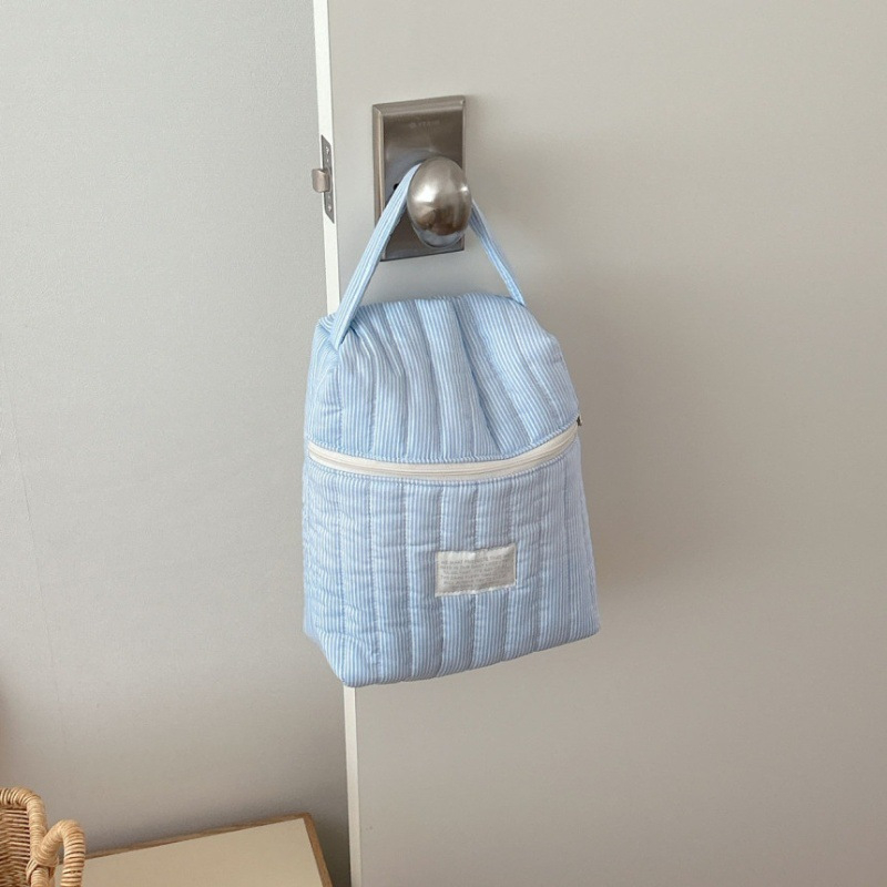 Geantă de mână cu dungi matlasate în stil coreean, multifuncțională, geantă de depozitare de mare capacitate pentru ieșiri și jocuri, geantă de mână pentru depozitare